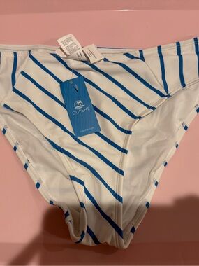 New with tags Cupshe White and Blue Striped Women's Swim Bottom size large.